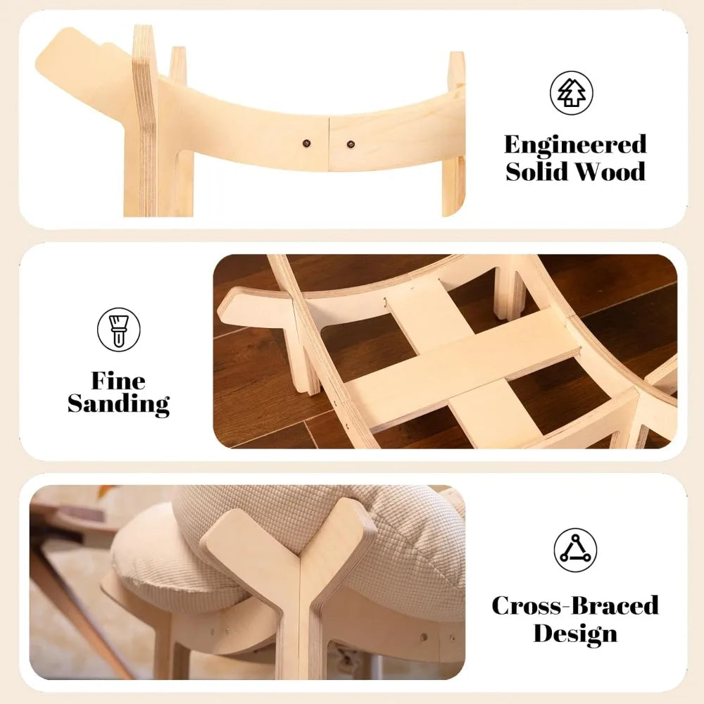 Elevated Cat Bed Wooden With Cushion Fluffy Pet Couch Sofa For Indoor Cats Raised Kitty Lounge Chair Suitable