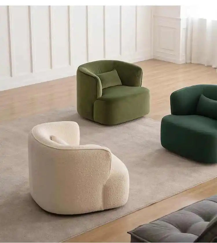 Nordic modern simple cream white single casual fabric sofa curved lamb wool small sofa