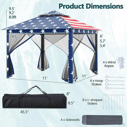 11 ft × 11 ft Pop up Gazebo, Portable Screen Canopy Shelter w/Mesh Netting Sidewalls, Vented Top, Drainage Holes,, Customized