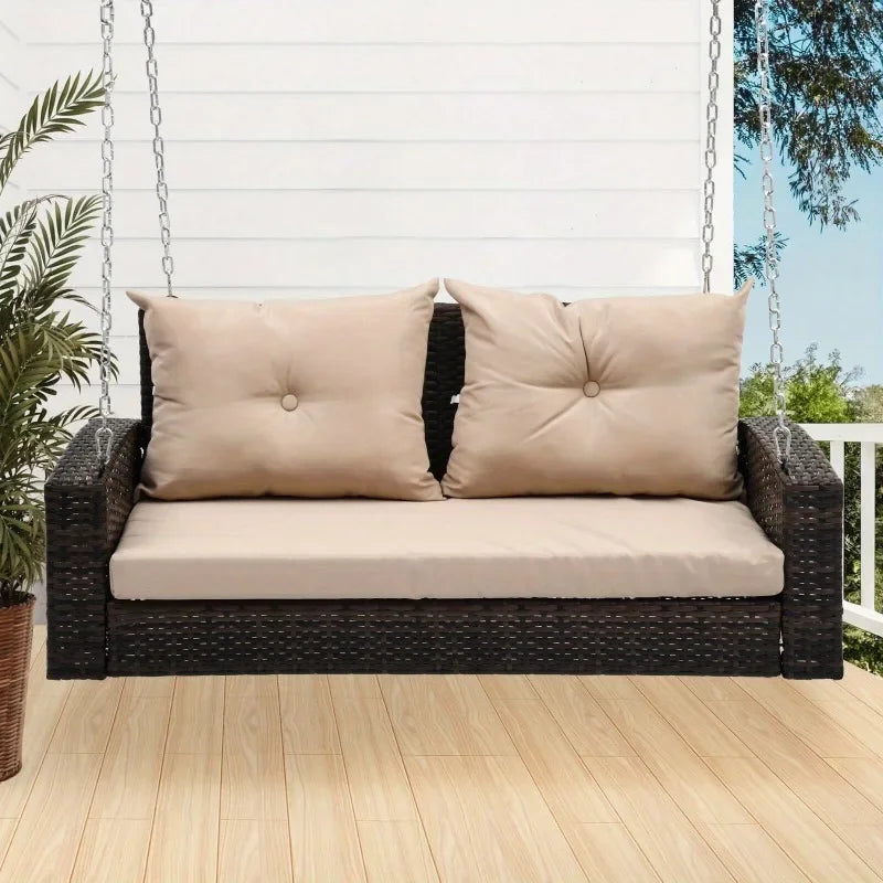 Hanging porch swing chair wicker rattan  lounge back cushion bench, porch replacement backrest tie for garden patio furniture