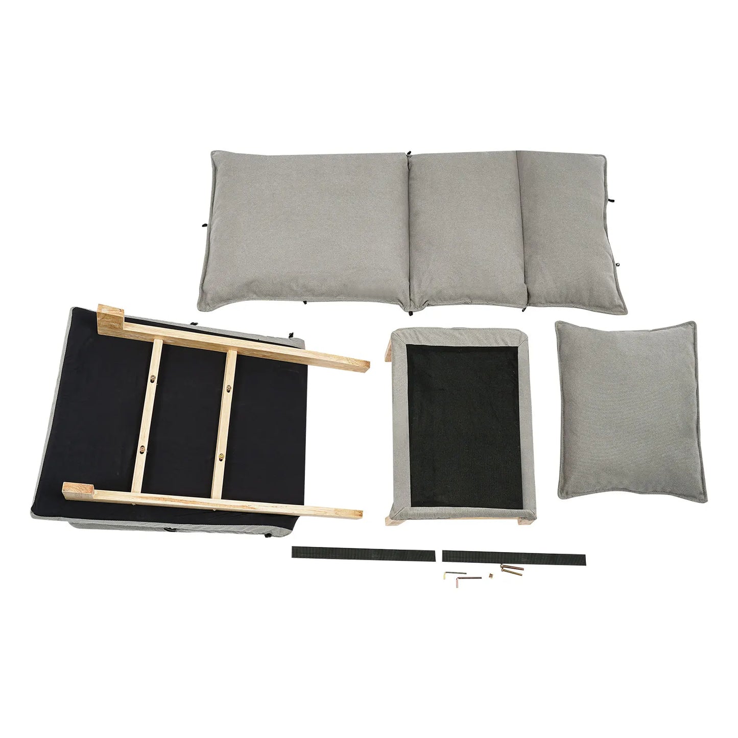 Lounge Chair, Single Lazy Sofa with Ottoman, Leisure Balcony Adjustable Recliner, 5-Position Adjustable Backrest, 330 lbs Capacity, Grey Cotton Linen + Sponge + Solid Wood + Steel