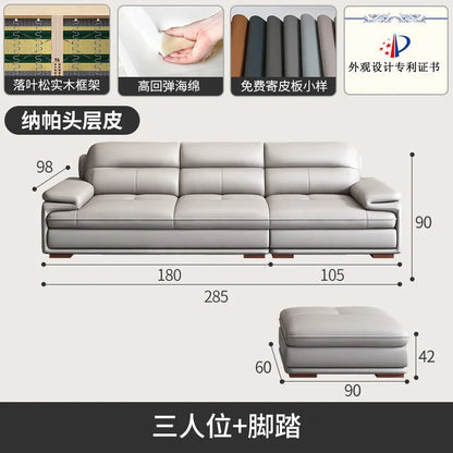 Leather sofa first layer cowhide modern simple size apartment living room left and right concubine leather sofa combination