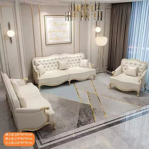 Leather sofa combined living room size apartment Italian light luxury high-end luxury solid wood furniture