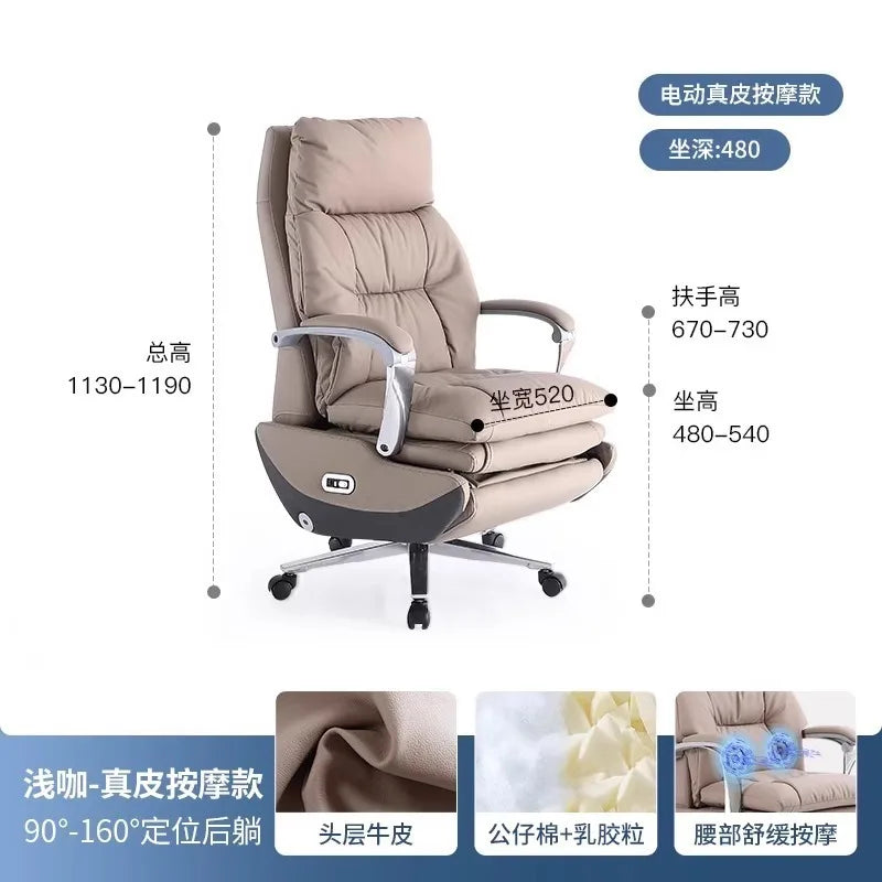 AOLIVIYA Top Layer Cowhide Electric Executive Chair for Home Office Comfortable Computer Swivel Chair Business President Reclini