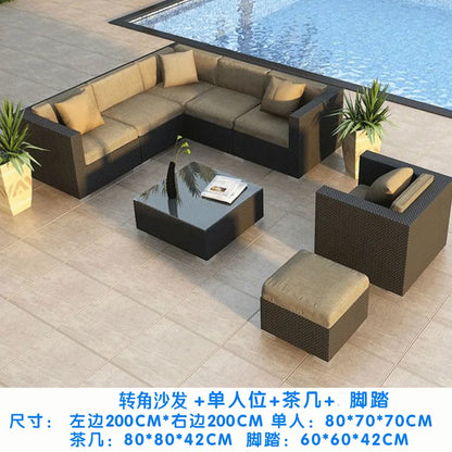 Outdoor sofa combination courtyard garden balcony rattan table and chairs terrace waterproof and sun protection outdoor