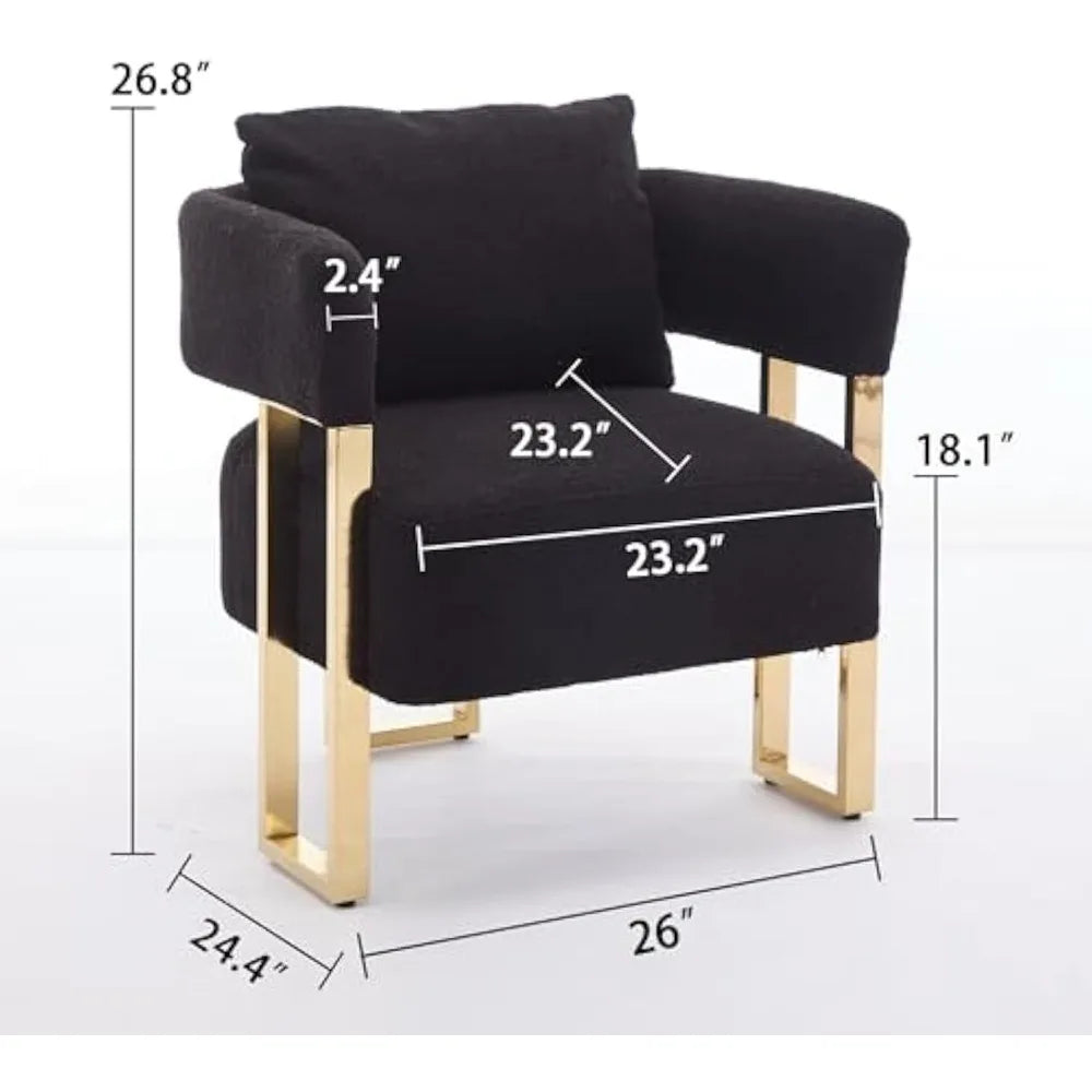 modern barrel accent chairs set of 2, living room side chairs with golden metal legs soft teddyupholstered reading armchairs no