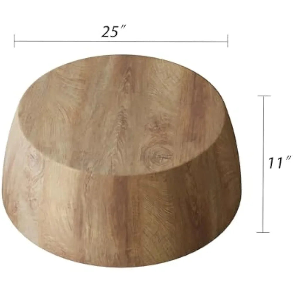 Rustic Drum Coffee Table for Living Room Round Center Table Modern Drum-Shape Wooden Cocktail Table for Home Office - Fully Asse