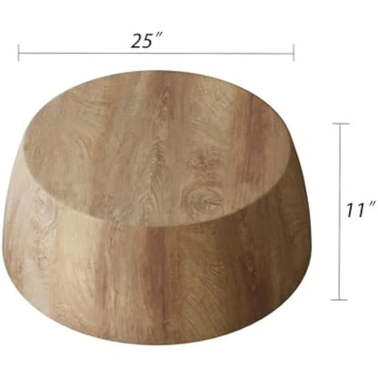 Rustic Drum Coffee Table for Living Room Round Center Table Modern Drum-Shape Wooden Cocktail Table for Home Office - Fully Asse