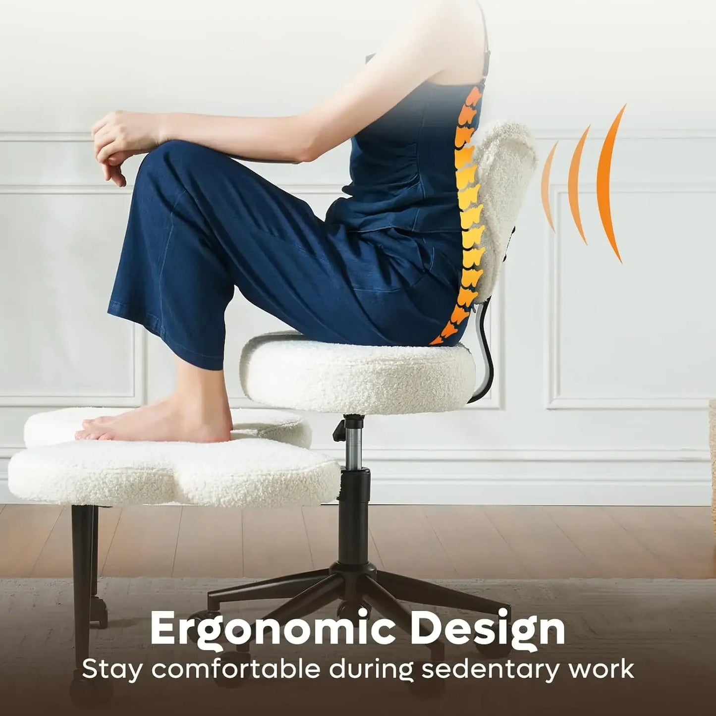 Ergonomic Cross Legged Chair, 360° Swivel Meditation Chair with Wheels, Height Adjustable Seat for ADHD, Strong Lumbar Support