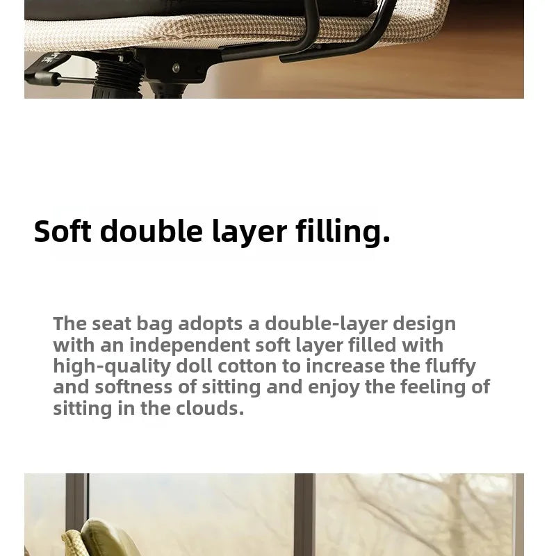 Comfortable Genuine Leather Chair Steel-Legged Adjustable Swivel Seat Ergonomic Desk Chair for Prolonged Sitting