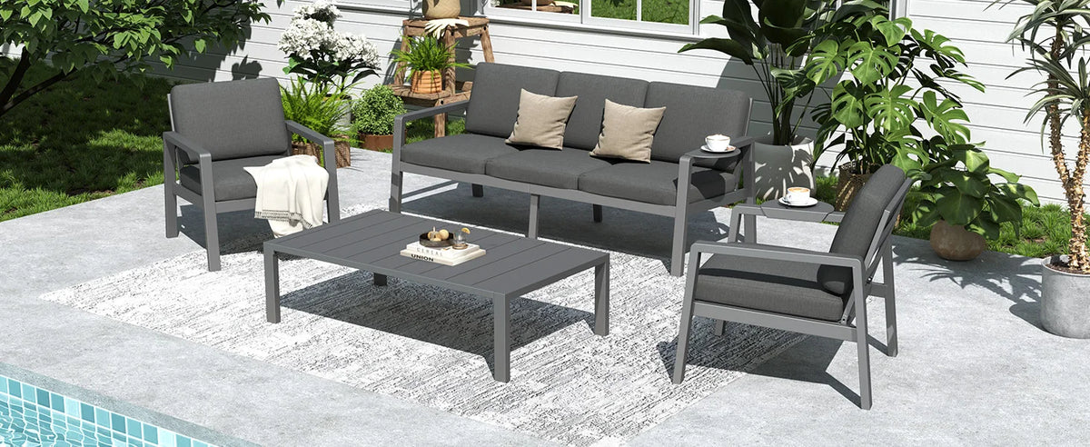 Ready to Ship Hot Sale Metal Outdoor Sofa Set Weather Resistance Patio Conversation Set Waterproof Garden Sofa Set Modern