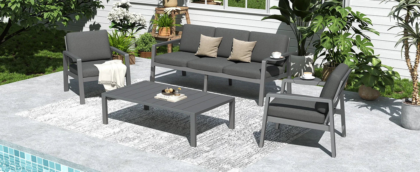 Ready to Ship Hot Sale Metal Outdoor Sofa Set Weather Resistance Patio Conversation Set Waterproof Garden Sofa Set Modern