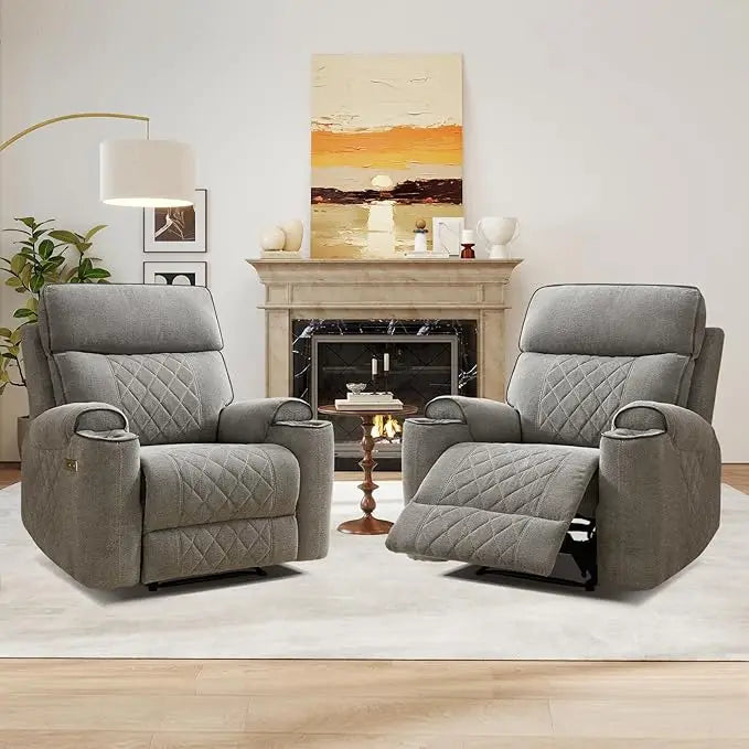 HAOMARKETS Electric Recliner Chair, Soft Fabric Power Recliners with Metal Cup Holders, Single Overstuffed Heavy Duty Reclining