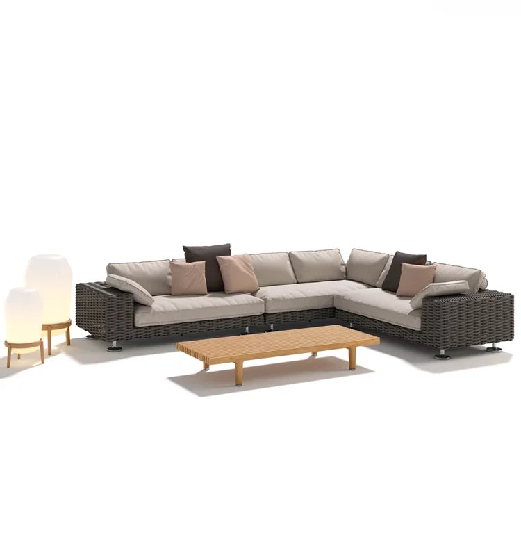 Outdoor leisure sofa, courtyard balcony, coffee table combination, outdoor outdoor garden, rattan woven leisure furniture