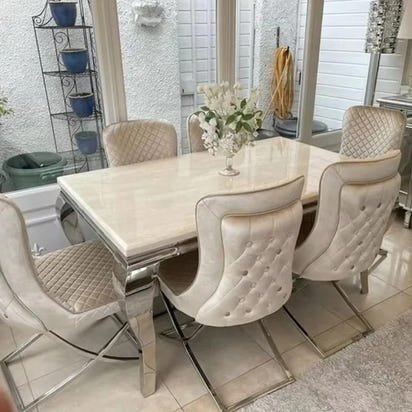 Set Luxury Simple Premium Beige Chair Dining Table