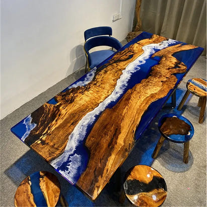 Modern Fashion Creative Living Room Office Epoxy Resin River Solid Wood Table Pattern Customization