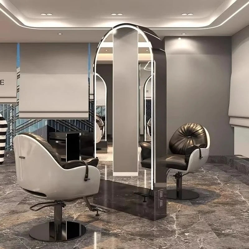 Salon Furniture Led Light Gold Frame Double Sided Barber Station Modern Hair Salon Mirrors Designs