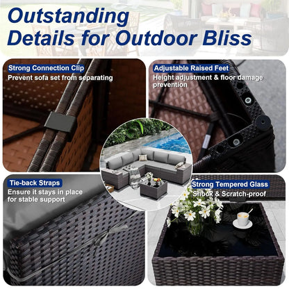 12pc High Back All-Weather PE Rattan Patio Sectional Sofa Set with Coffee Table & Cushions Outdoor Garden Use , Custom