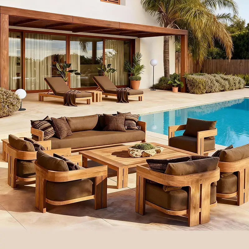Outdoor Teak Sofa Set 2026 | Premium Garden Patio Furniture with Lounger, Chair & Coffee Table