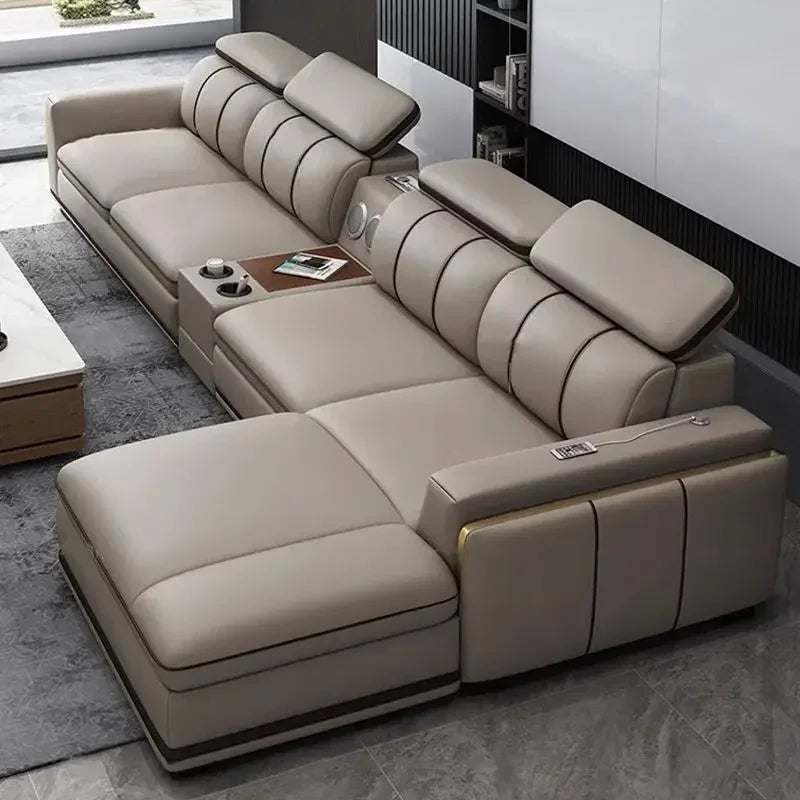 Light luxury first-layer cowhide leather sofa, living room size, straight row concubine combination household leather sofa