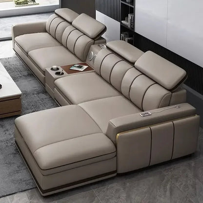 Light luxury first-layer cowhide leather sofa, living room size, straight row concubine combination household leather sofa