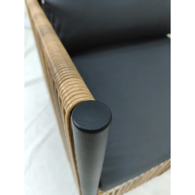 New Comming Outdoor PE Brown Wicker 2Seats Sofa With Grey Cushion And Table Set The Fabric Uses Polyester Material Black Brown