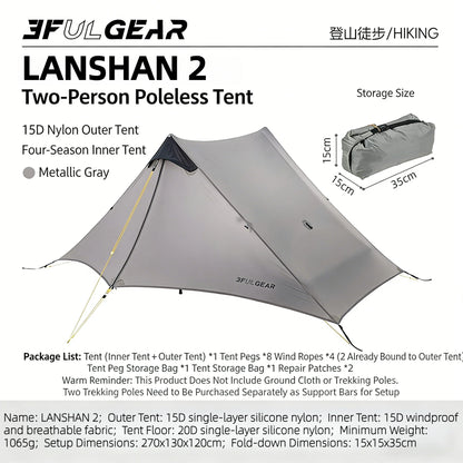 LanShan 2 3F UL GEAR 2 Person 1 Person Outdoor Ultralight Camping Tent 3 Season 4 Season Professional 15D Silnylon Rodless Tent