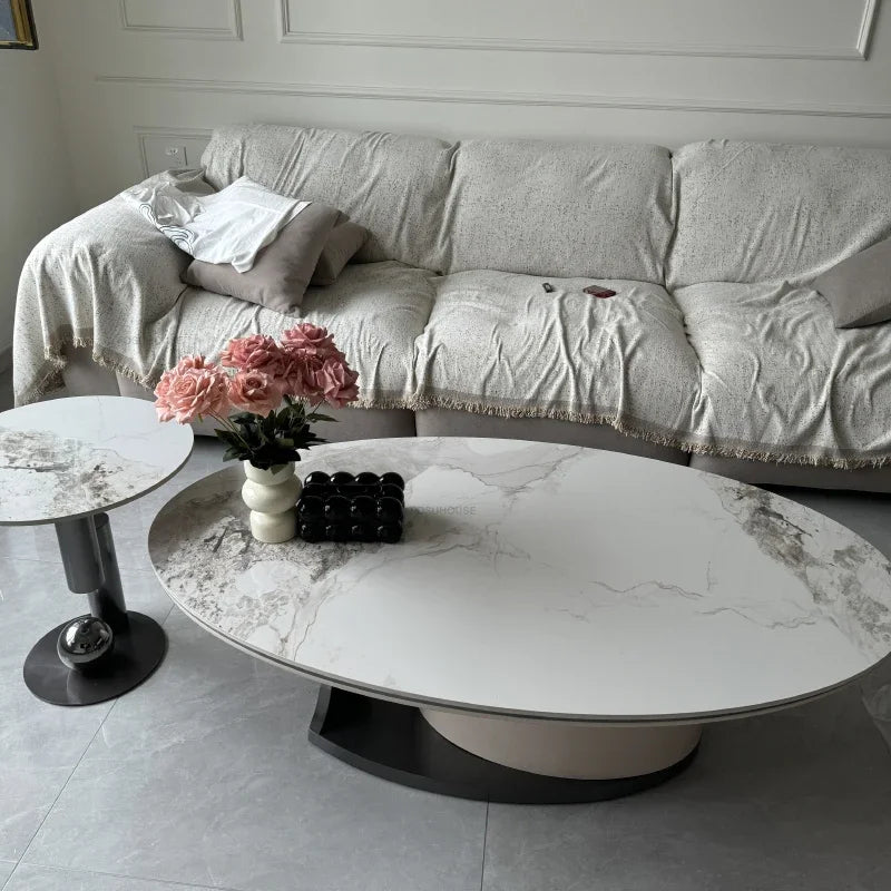 Nordic Light Luxury Designer Oval Coffee Table Rock Board Coffee Tables for Living Room Simple Storage Side Table Home Furniture