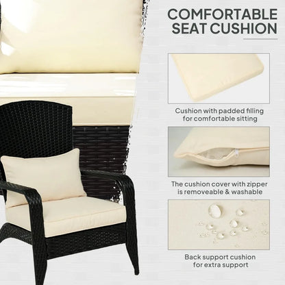 All-Weather Outdoor Wicker Adirondack Chair with Cushions, Fire Pit Friendly, Tall Curved Backrest, Comfortable Patio Furniture