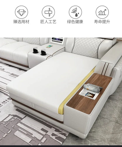 Italian leather sofa set, living room furniture, leather sofa with air purifier and Bluetooth speaker, Modernos Para Sala large