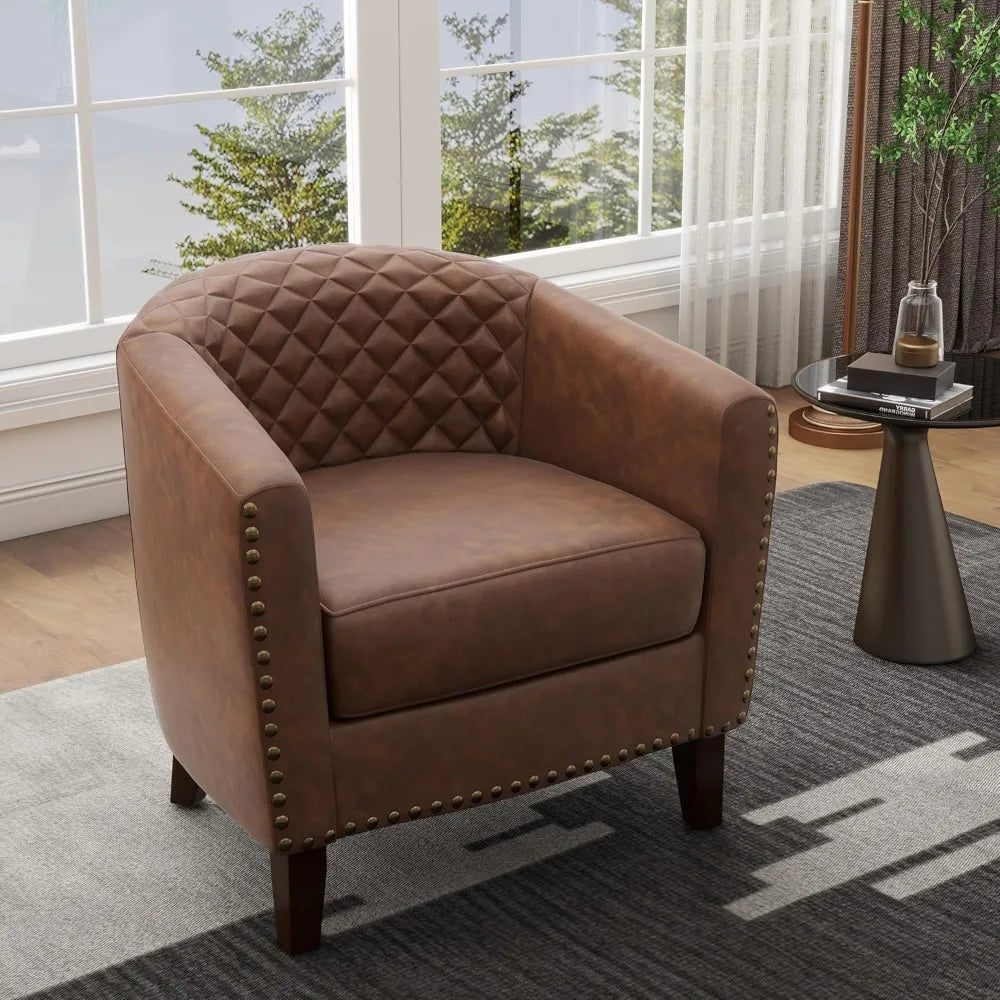 Modern Comfortable Armchair for Living Room - Faux Leather Club Chair with Accents, Ideal for Bedroom Reading and Relaxation