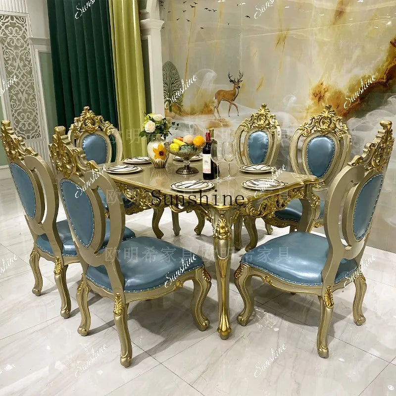 European dining table and chair combination classical solid wood villa household small apartment dining table  FT