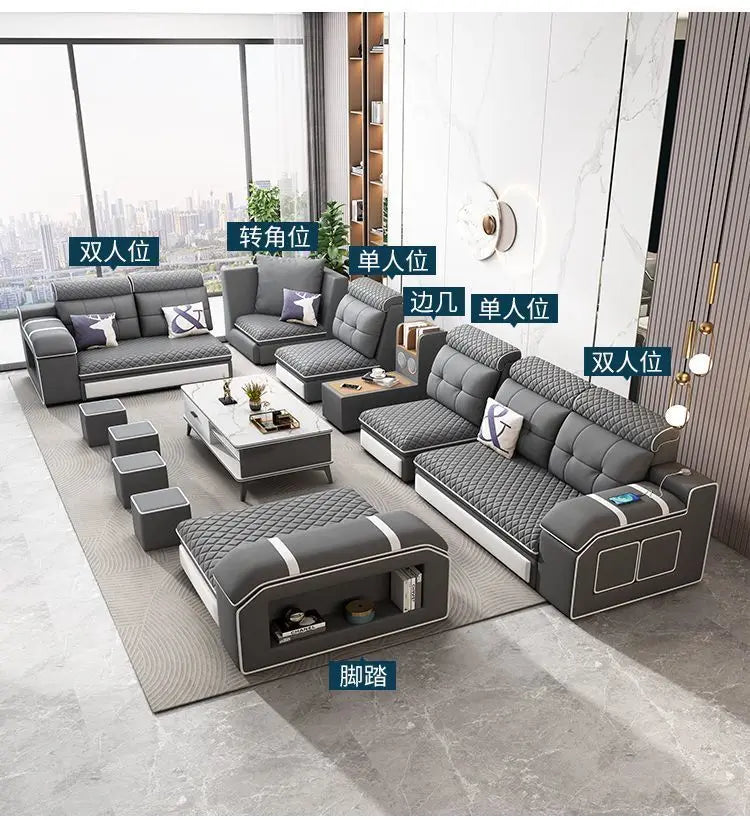 custom. [1856 People Collected] Simple Modern Large and Small Apartment Removable Fabric Sofa Set U-shaped Sofa Living Room Wash