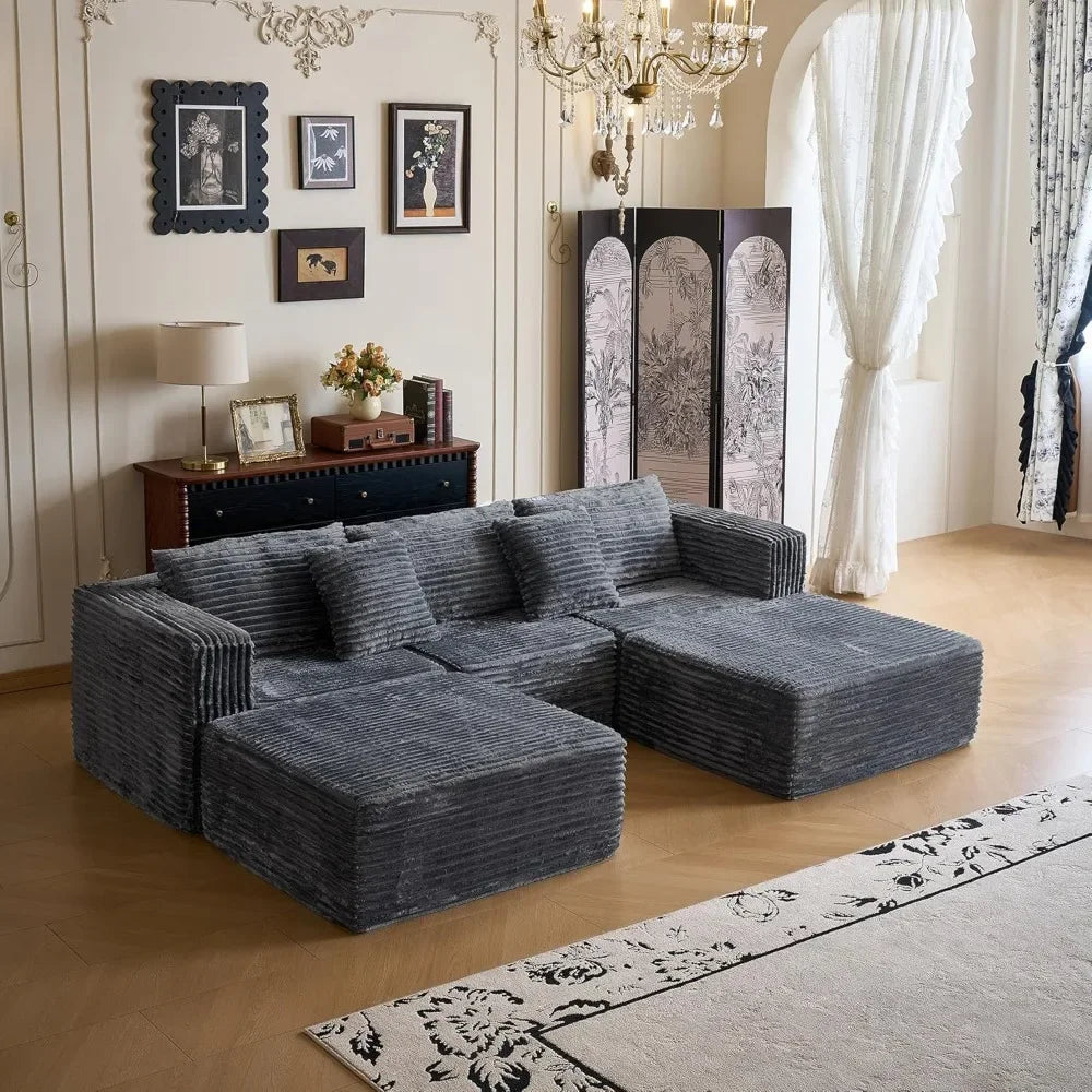 Cloud Sofa 110'' Modular Sectional Couch with 2 Movable Ottoman U Shaped Deep Seat Boneless Sofa for Living Room