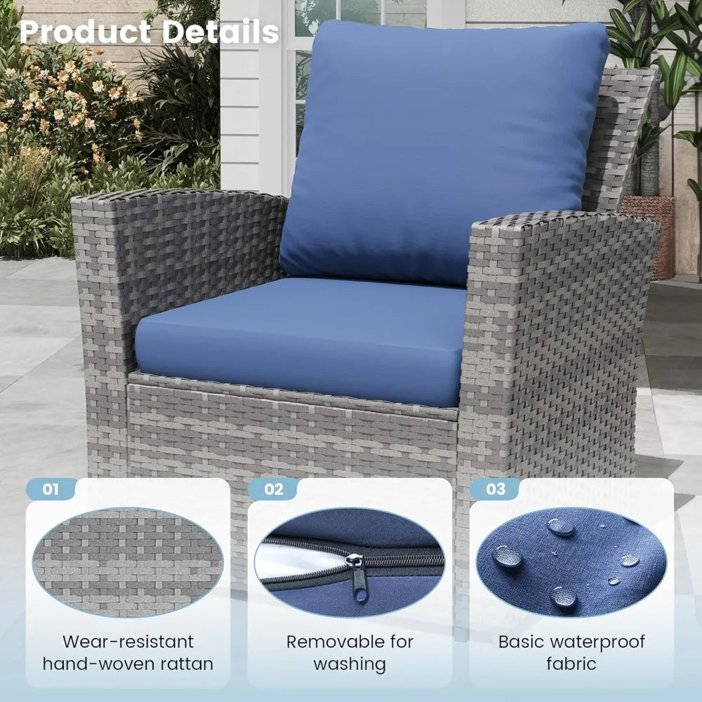 4-Piece Outdoor Wicker Patio Furniture Set, PE Rattan Sectional Sofa with Thick Cushions & Tempered Glass Table, Weather-Resist