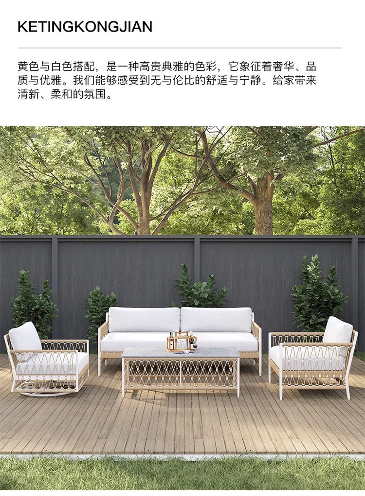 Coffee Table Outdoor Garden Sofas Villa Combination Terrace Waterproof Garden Sofas Hotel Metal Furniture Sofá Jardín MHHYSF
