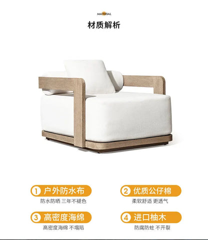 Teak outdoor sofa courtyard preservative wood furniture outdoor leisure sofa garden terrace old solid wood sofa chair