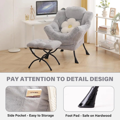 Modern Lazy Chair with Ottoman, Large Accent Lounge Armchair, Comfy Reading Sofa with Footrest for Living Room, Bedroom