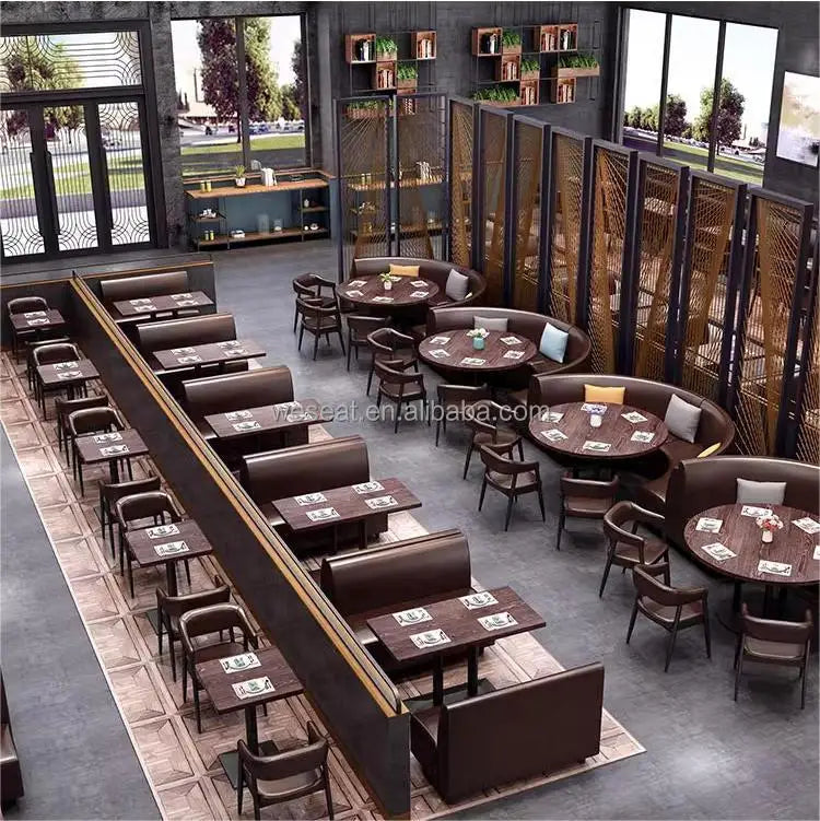Durable Industrial Wood Cafe Restaurant Furniture Bistro Table Set Canteen Booth Seating Sofa