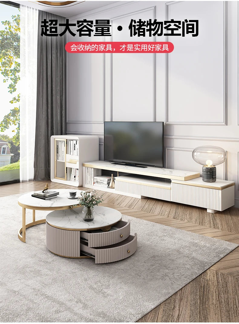 LXLight luxury rock slab coffee table Nordic simple modern round telescopic size coffee table