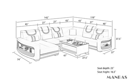 Upgrade Your Living Room with MANBAS Italian Genuine Leather Sofa - 2 Colors Combination, LED Light & Soft Cushions