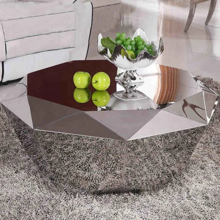Modern Living Room Furniture Smart Luxurious Unique Diamond Shape Goldsilver Metal Mirrored Coffee Table