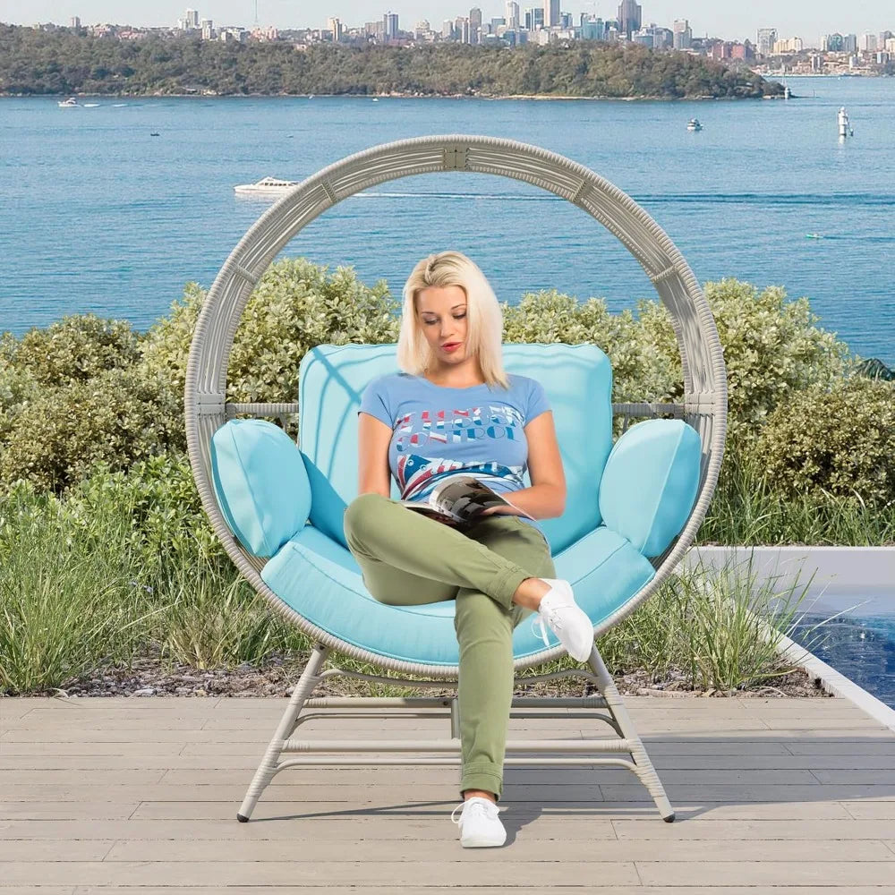 Egg Chair Outdoor Indoor, Oversized Rattan Chair with Thicken Cushion, 510LBS Capacity Wicker Patio Lounge Chair