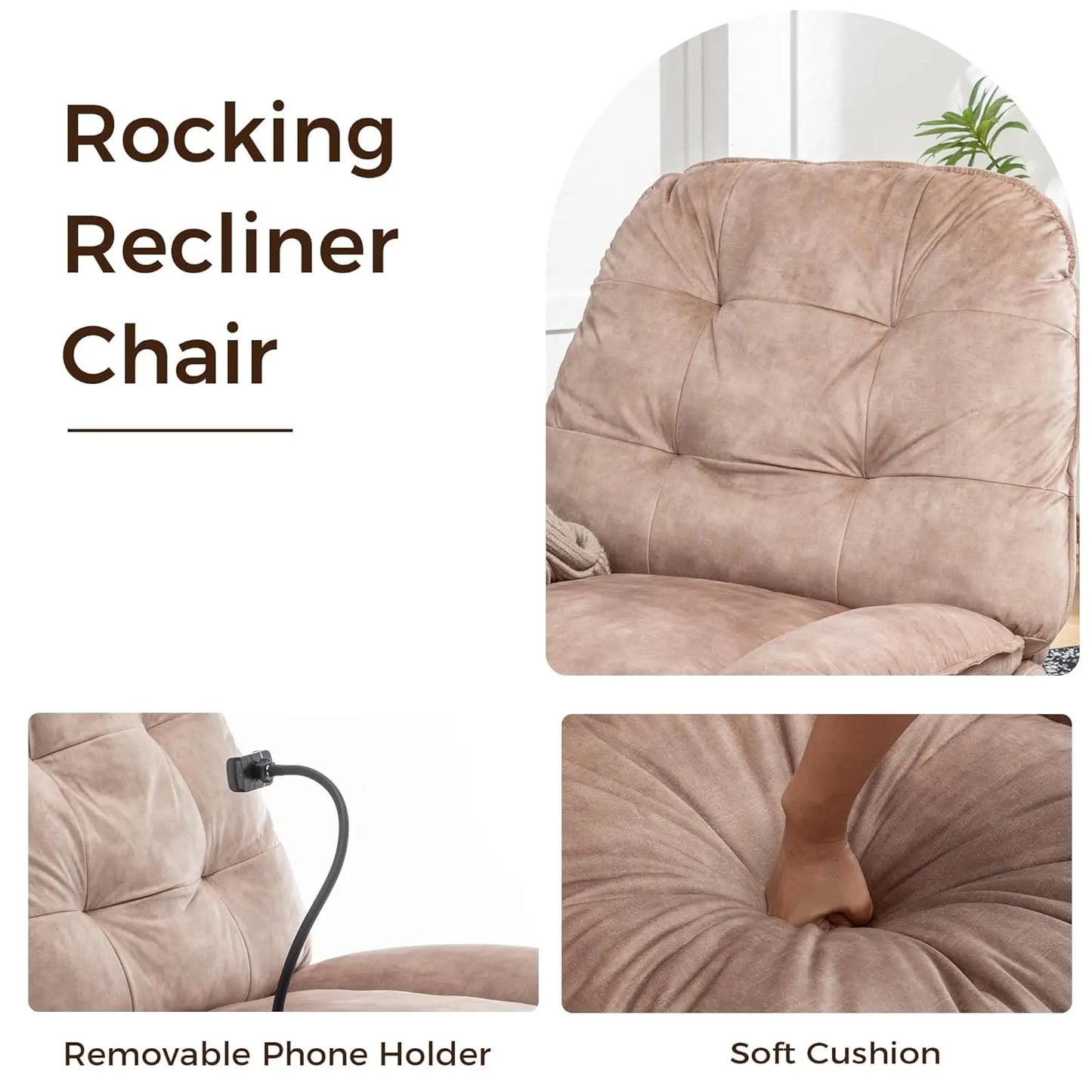 Swivel Rocker Recliner Chair for Adult, Glider Nursery Rocking Chair, Armless Manual Single Recliner Sofa for, Customized