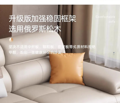 The first layer of cowhide leather sofa living room combination modern simple size apartment cream style leather sofa