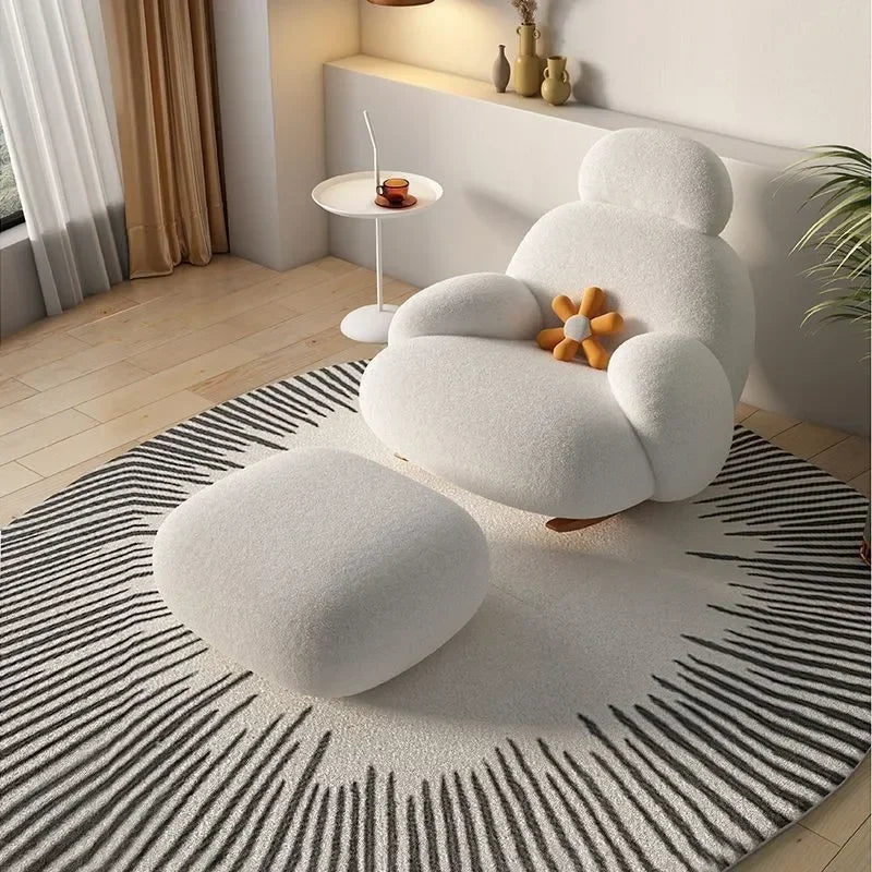 Nordic Bedroom Creamy Velvet Rocking Lounge Chair,living Room Balcony,rotatable Single Person Large White Bear Leisure Chair