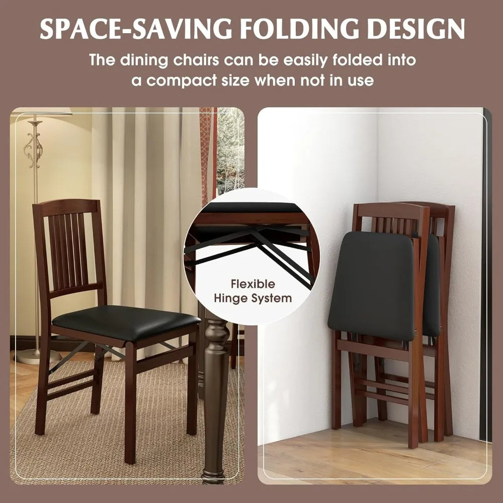 COSTWAY Folding Dining Chairs Set of 2, Wooden Kitchen Side Chairs w/Padded Seat, Solid Wood Frame, 400 LBS Load Bearing, No Ass