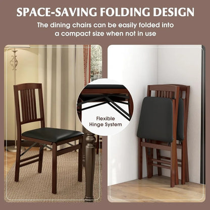 COSTWAY Folding Dining Chairs Set of 2, Wooden Kitchen Side Chairs w/Padded Seat, Solid Wood Frame, 400 LBS Load Bearing, No Ass