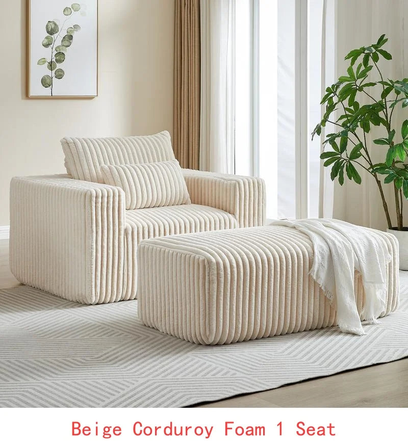 62.5-Inch Corduroy Sponge Sofa Lounge Chair with Removable Footrest, Fluffy Modern Sleeper Chair for Living Room and Bedroom,
