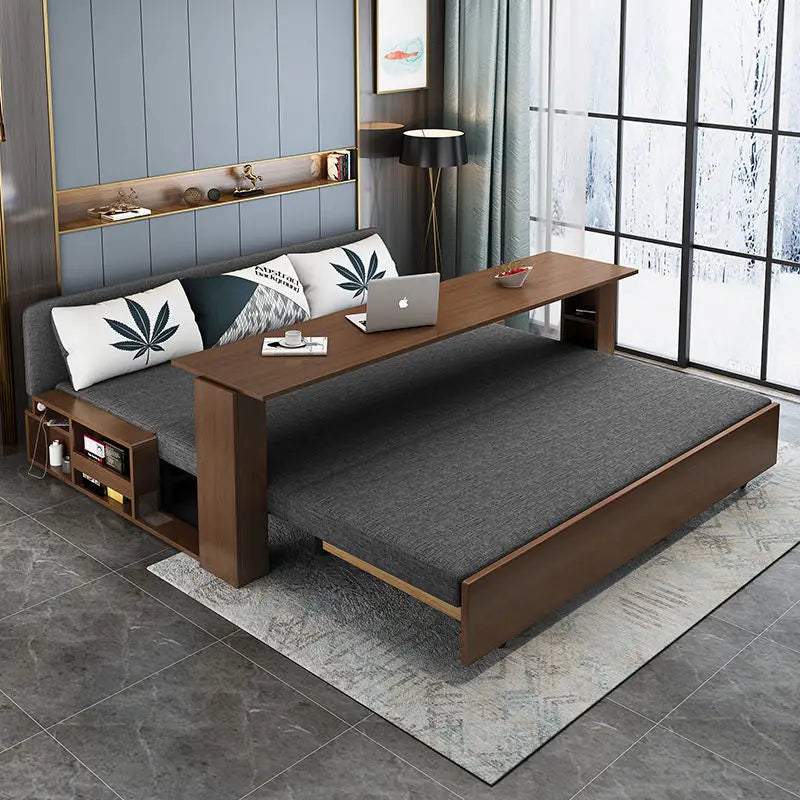 custom. [2675 People Favorited] Solid Wood Sofa Bed Small Apartments, Multifunctional Living Room Study Room, Push-Pull Fold